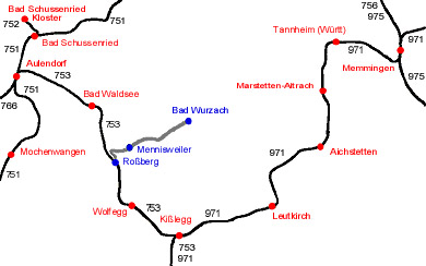 Zum Vergrößern klicken - Übersichtkarte der Strecke Roßberg - Bad Wurzach.